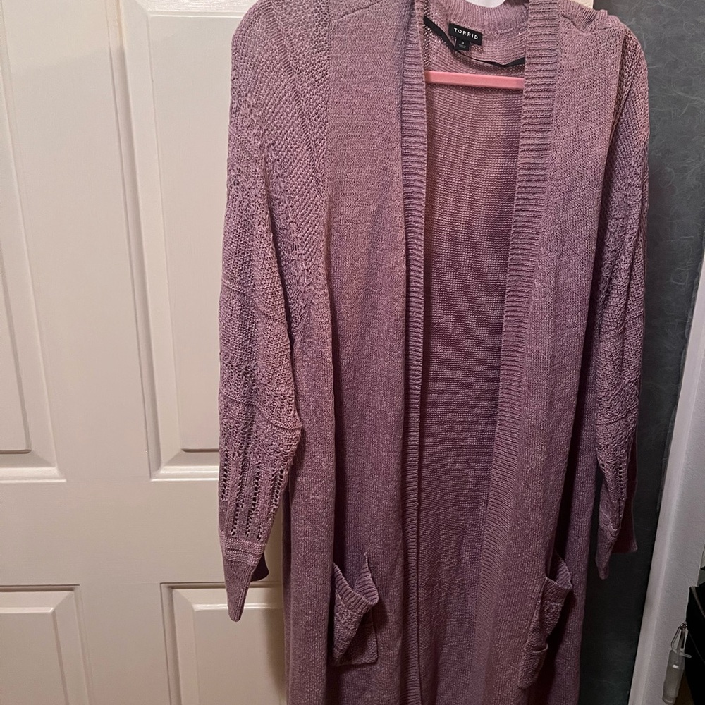 Women's Mauve Open-Front Sweater